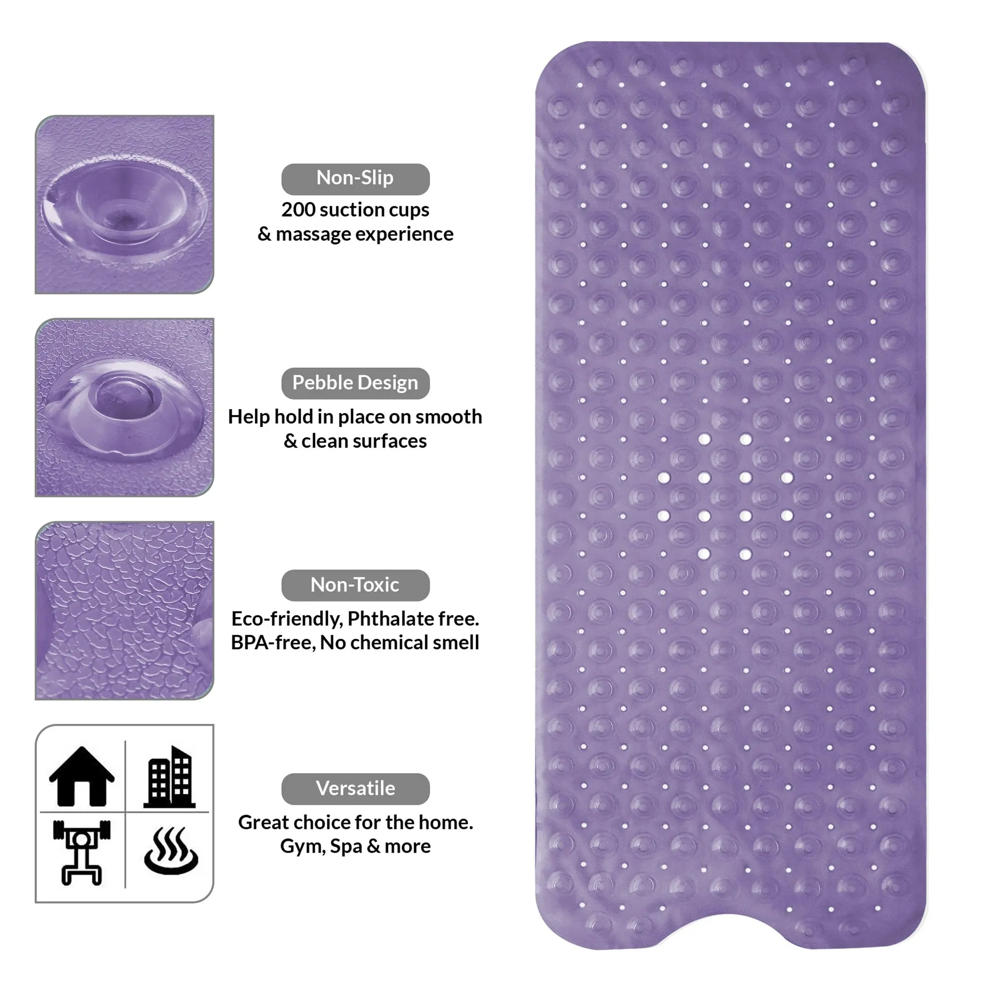 Bath Tub Mat Non-Slip 40 x 16 Inch - Bathtub Shower Safety Mat