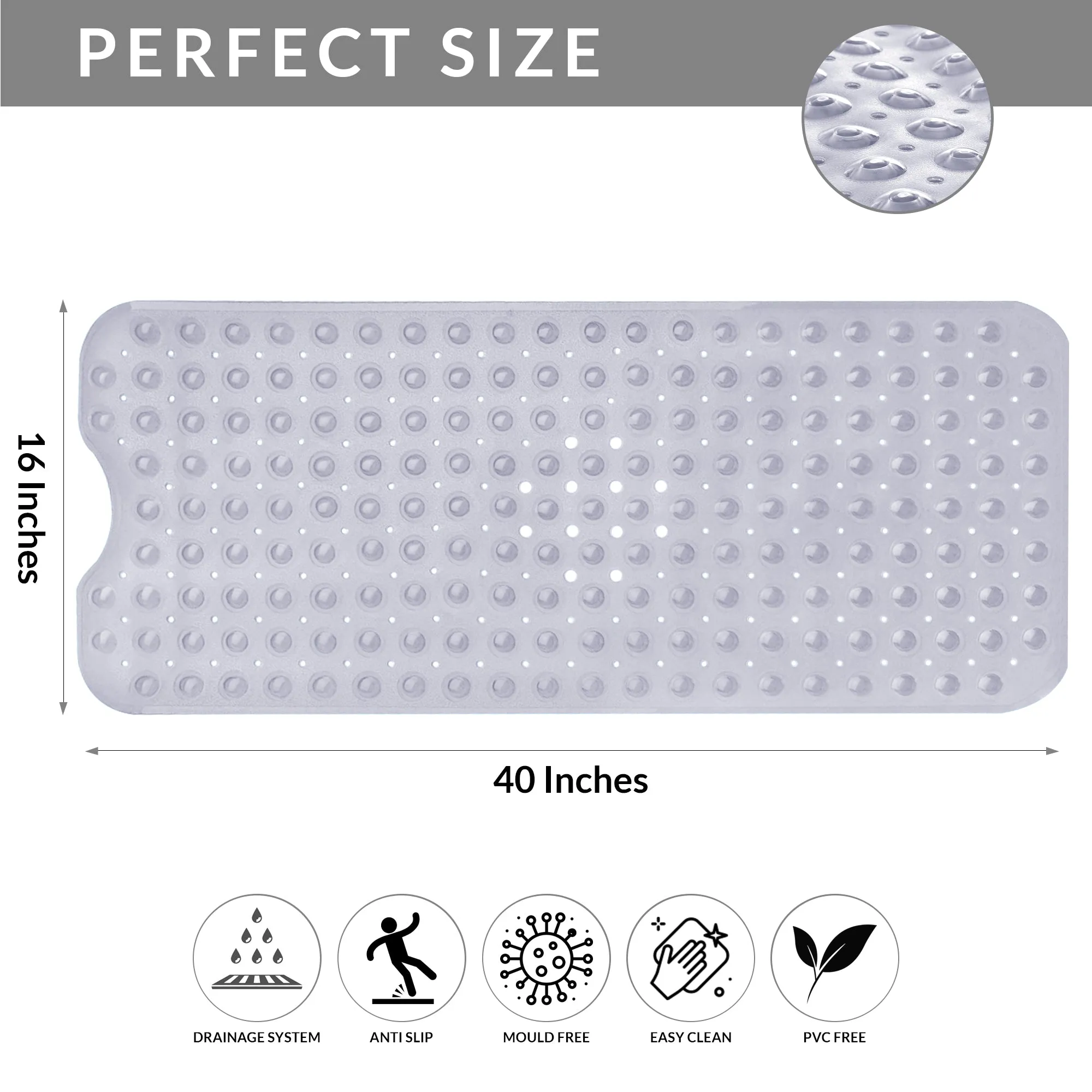 Bath Tub Mat Non-Slip 40 x 16 Inch - Bathtub Shower Safety Mat