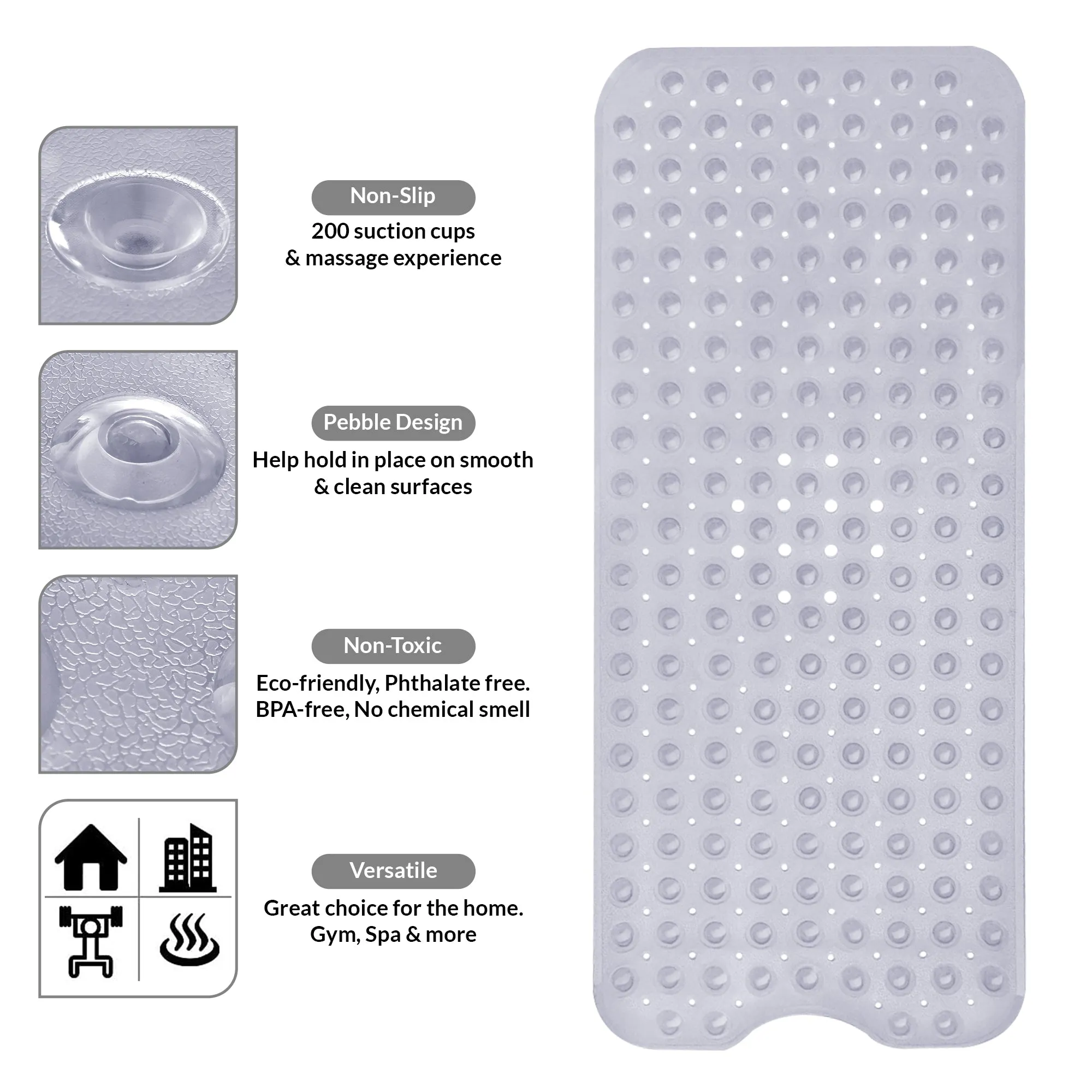 Bath Tub Mat Non-Slip 40 x 16 Inch - Bathtub Shower Safety Mat