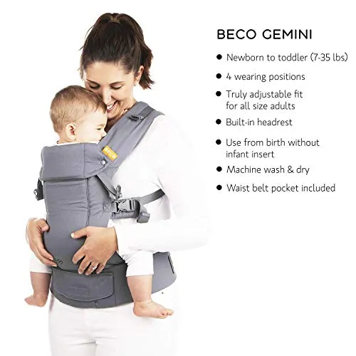 Beco Gemini Baby Carrier - Cool Mesh Navy, Sleek and Simple 5-in-1 All Position Backpack Style Sling for Holding Babies, Infants and Child from 7-35 lbs Certified Ergonomic