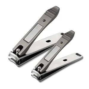 BEZOX Nail Clipper Set, Ergonomic Toenail Clippers with Non-Slip Design, Professional Fingernail Clipper for Men and Women with Nail File and Delicate Tin Case, 2 Pcs Dark