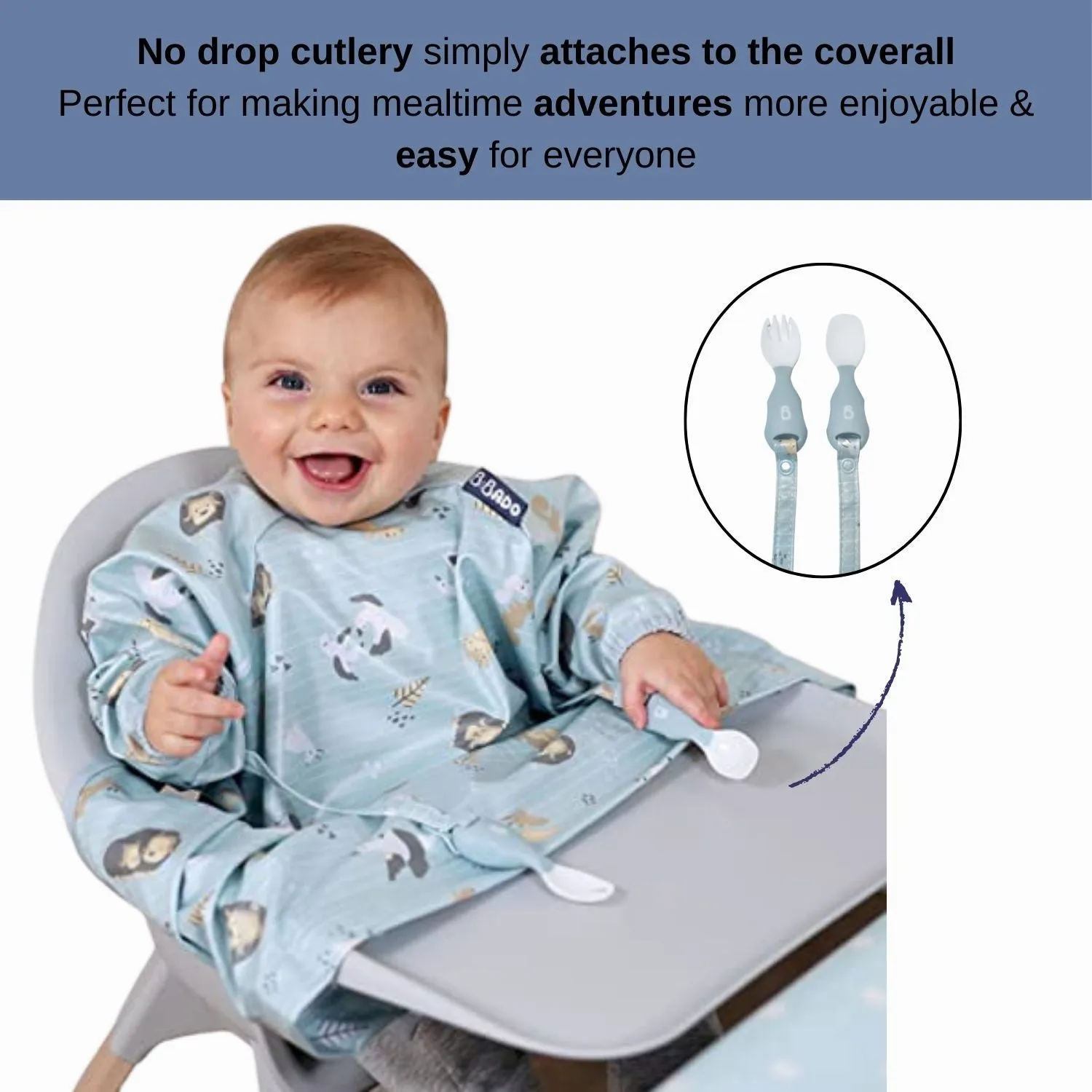 Bibado Long Sleeve Coverall & Attachable Handi Cutlery Bundle Arctic Adventure White