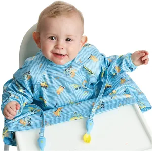 Bibado Long -sleeve Coverall Weaning Bib Speedy Dinos Turquoise