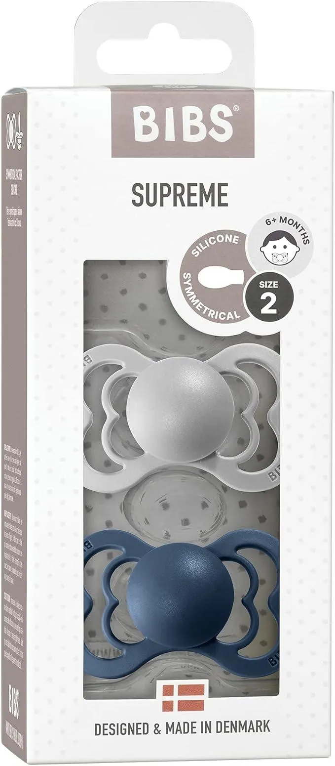 BIBS Supreme Cloud & Steel Blue Silicone - Size 2 (Pack Of 2)