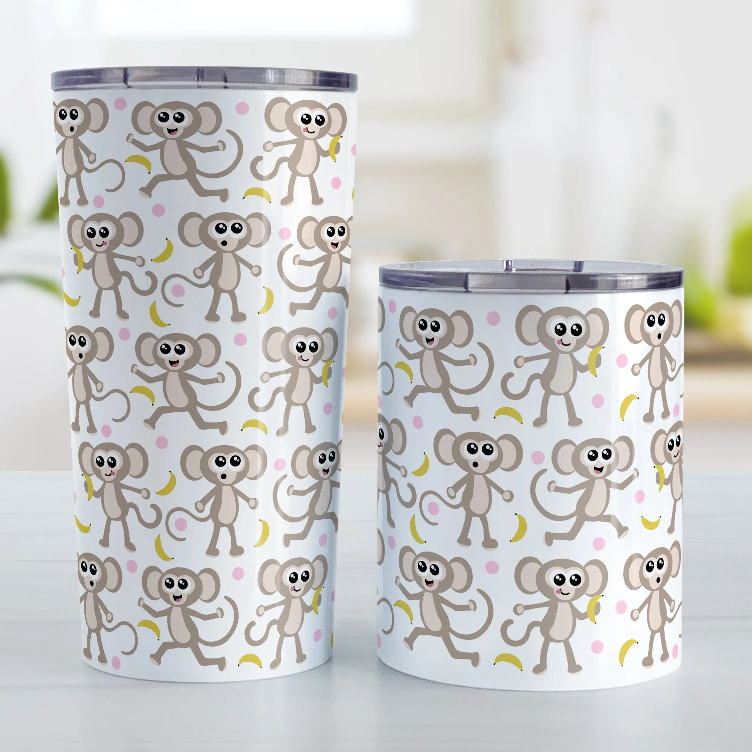 Cute Monkey Pattern with Pink Dots Tumbler Cup