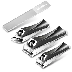 Diesisa Nail Clippers with Catcher, No Splash Fingernail Clippers for Women Premium Stainless Nail Cutter Trimmer for Men Women Seniors 4 Pack (Black-4 Pack)