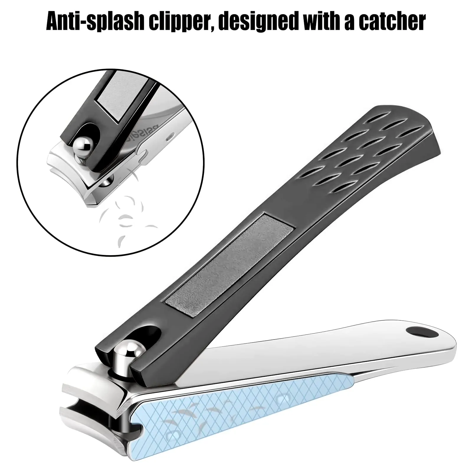 Diesisa Nail Clippers with Catcher, No Splash Fingernail Clippers for Women Premium Stainless Nail Cutter Trimmer for Men Women Seniors 4 Pack (Black-4 Pack)