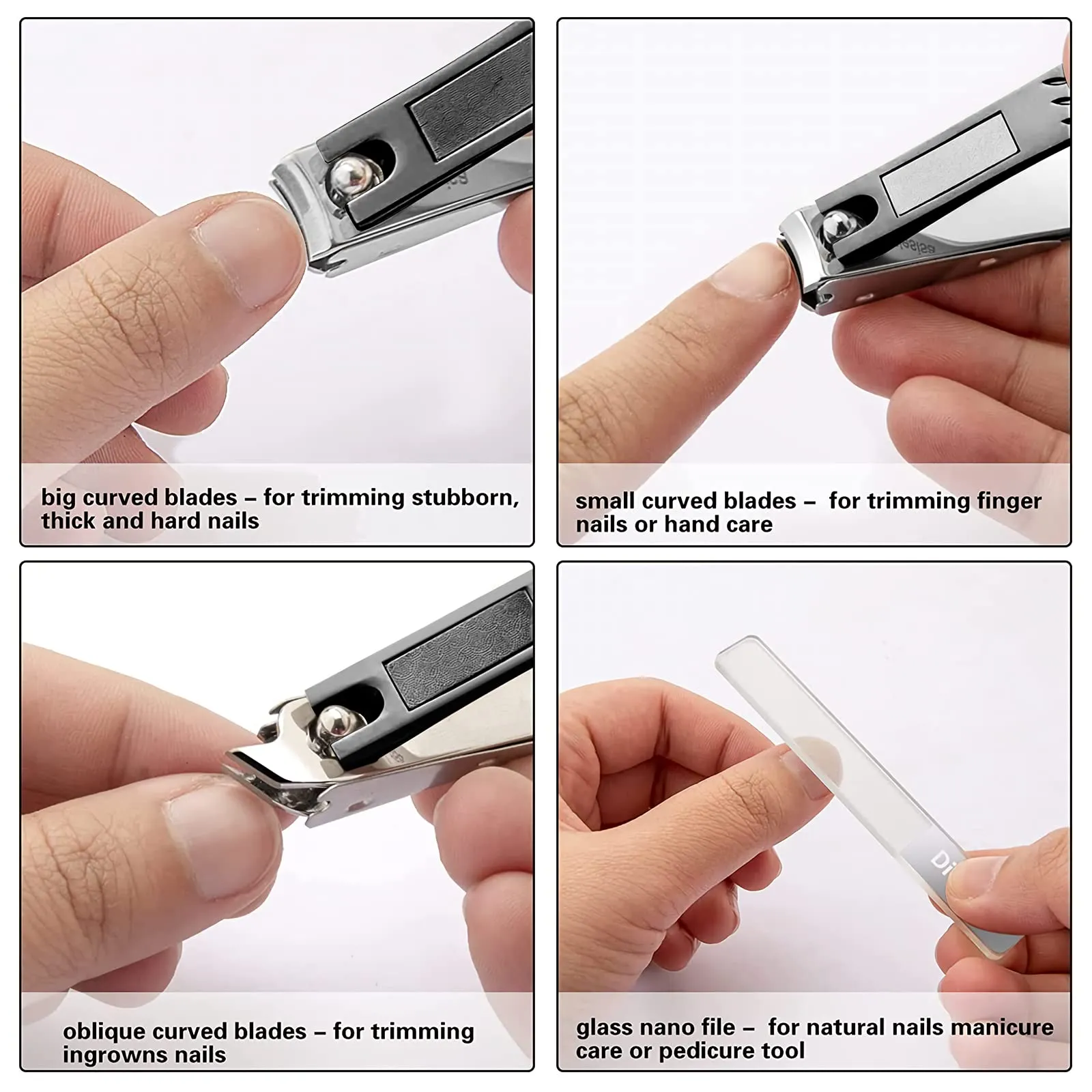 Diesisa Nail Clippers with Catcher, No Splash Fingernail Clippers for Women Premium Stainless Nail Cutter Trimmer for Men Women Seniors 4 Pack (Black-4 Pack)