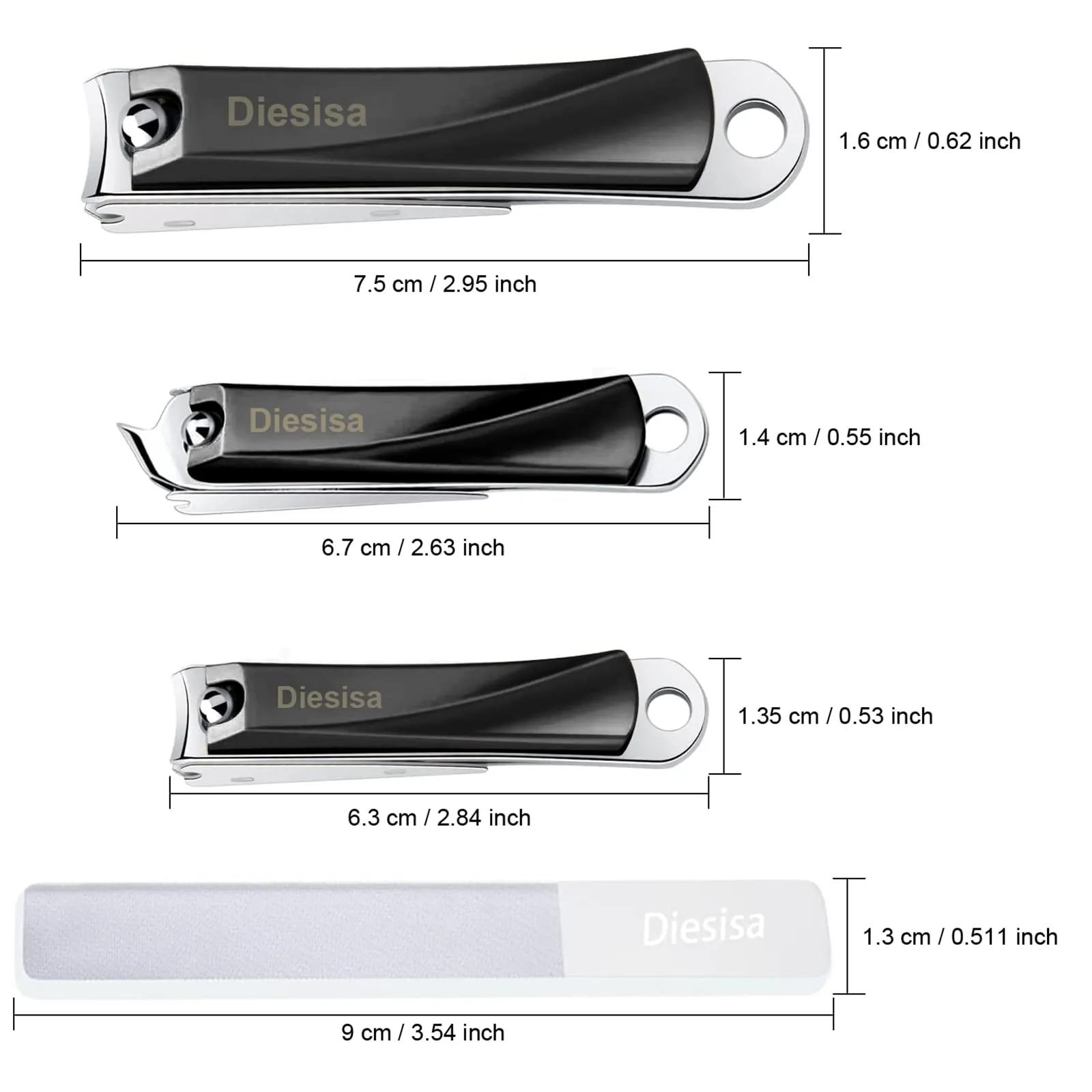 Diesisa Nail Clippers with Catcher, No Splash Fingernail Clippers for Women Premium Stainless Nail Cutter Trimmer for Men Women Seniors 4 Pack (Black-4 Pack)