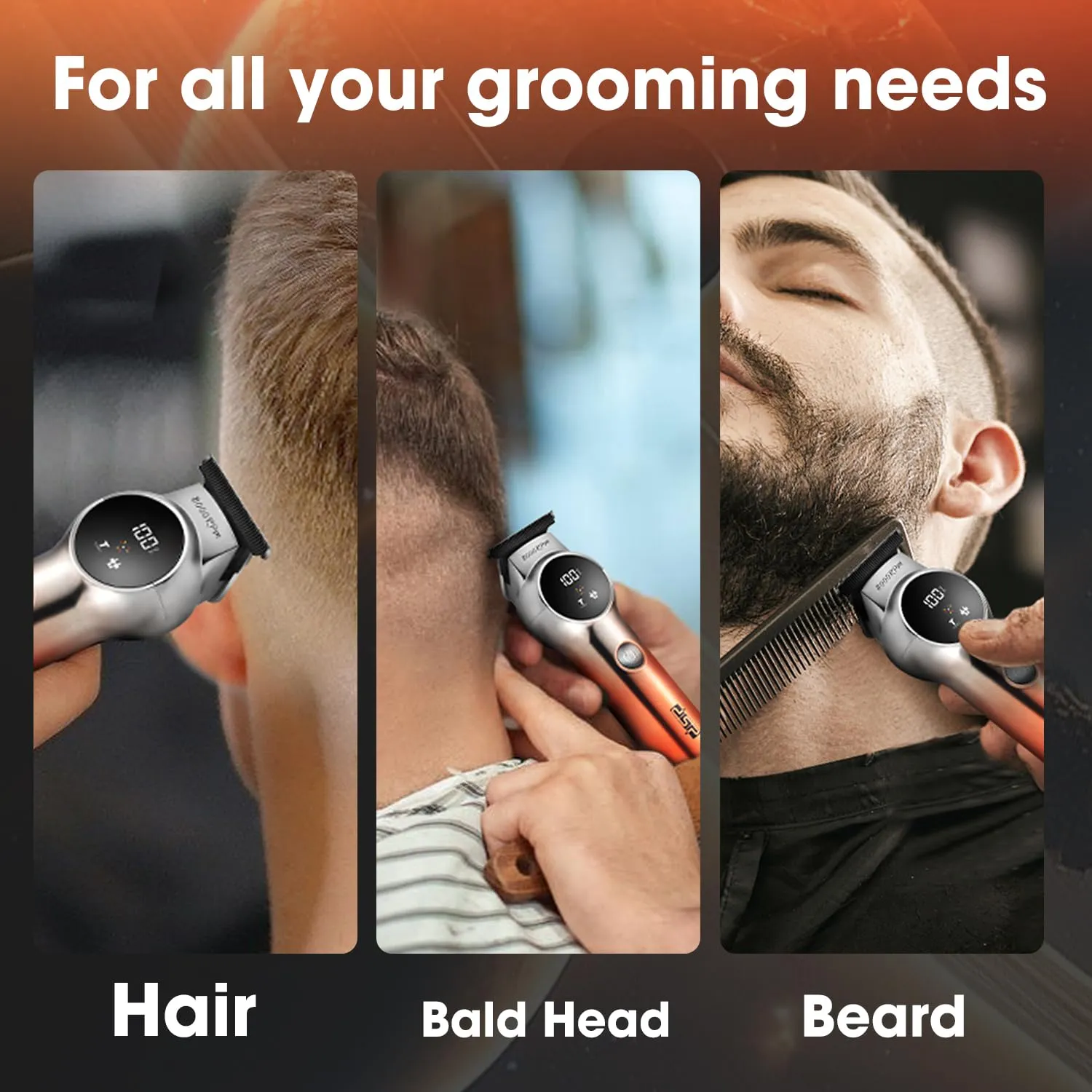 DSP Zero Gap Trimmer for Men, Hair Trimmer for Men, Clippers for Hair Cutting, Turbo Speed, Cordless Clippers for Men, USB C, 8000 RPM, Fast Charging, LED Display (Red)
