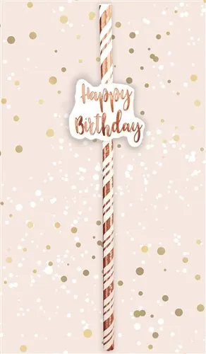 Happy Birthday Rose Gold Straws