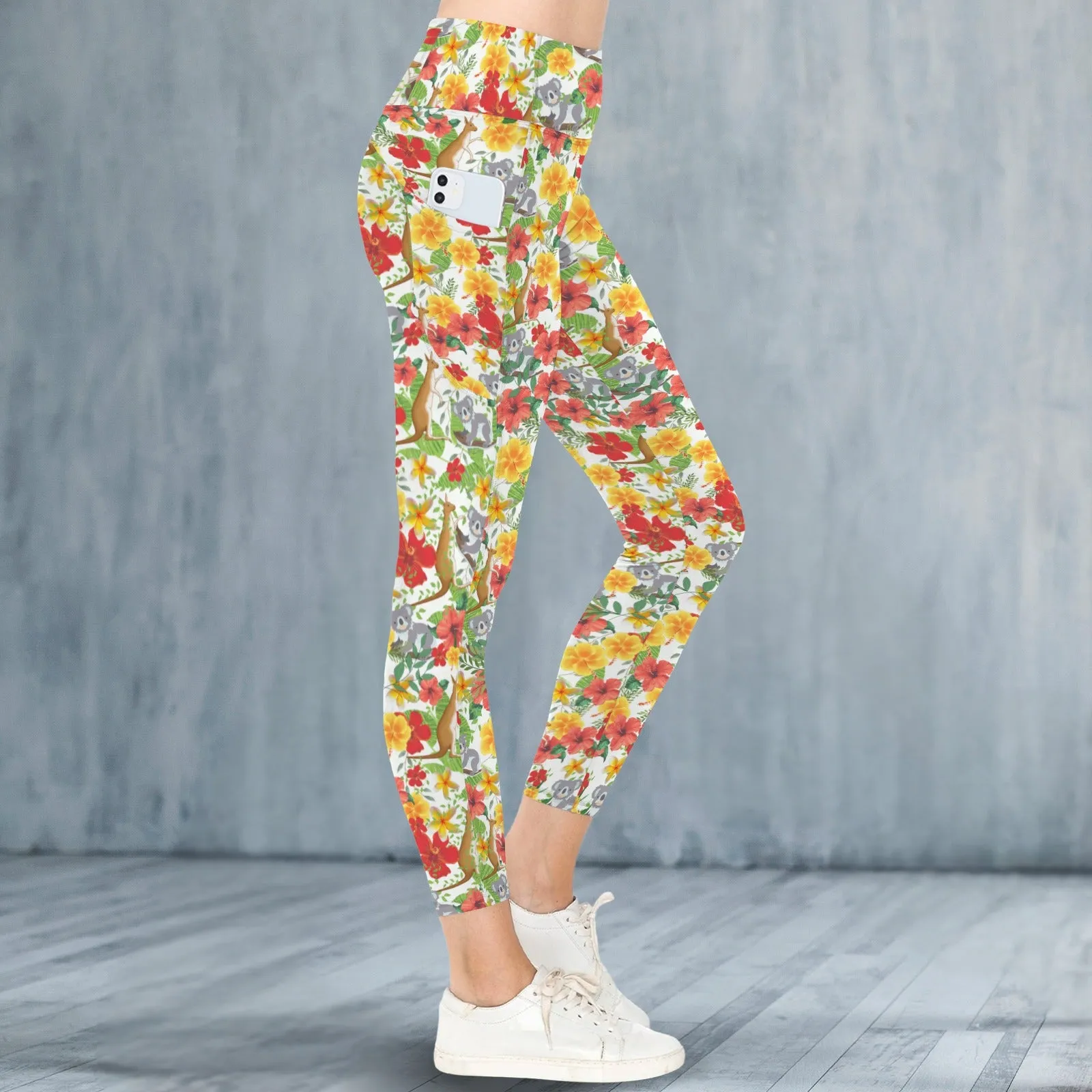 Hawaiian Australian White Leggings with Pockets up to 5 XL (FWS)