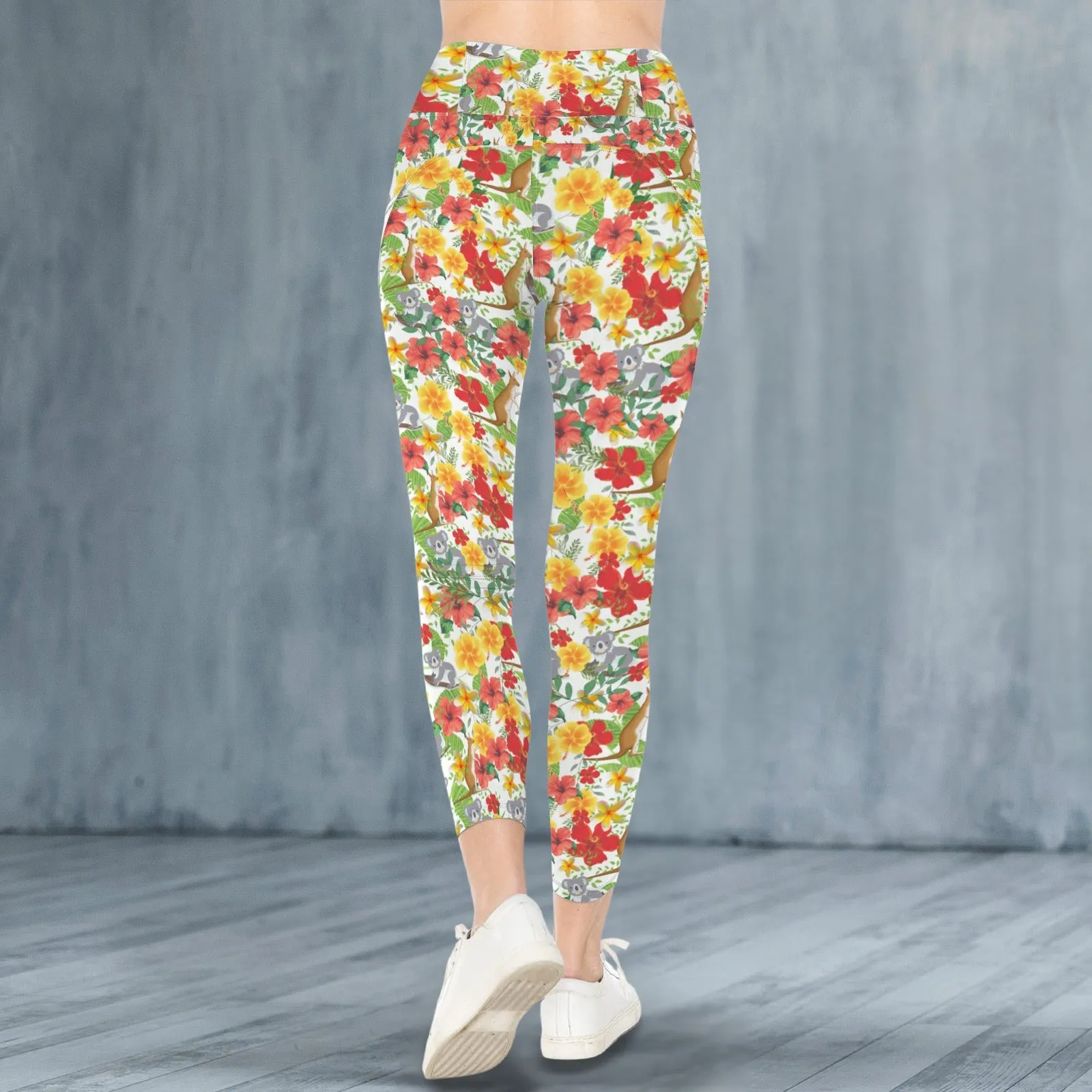 Hawaiian Australian White Leggings with Pockets up to 5 XL (FWS)