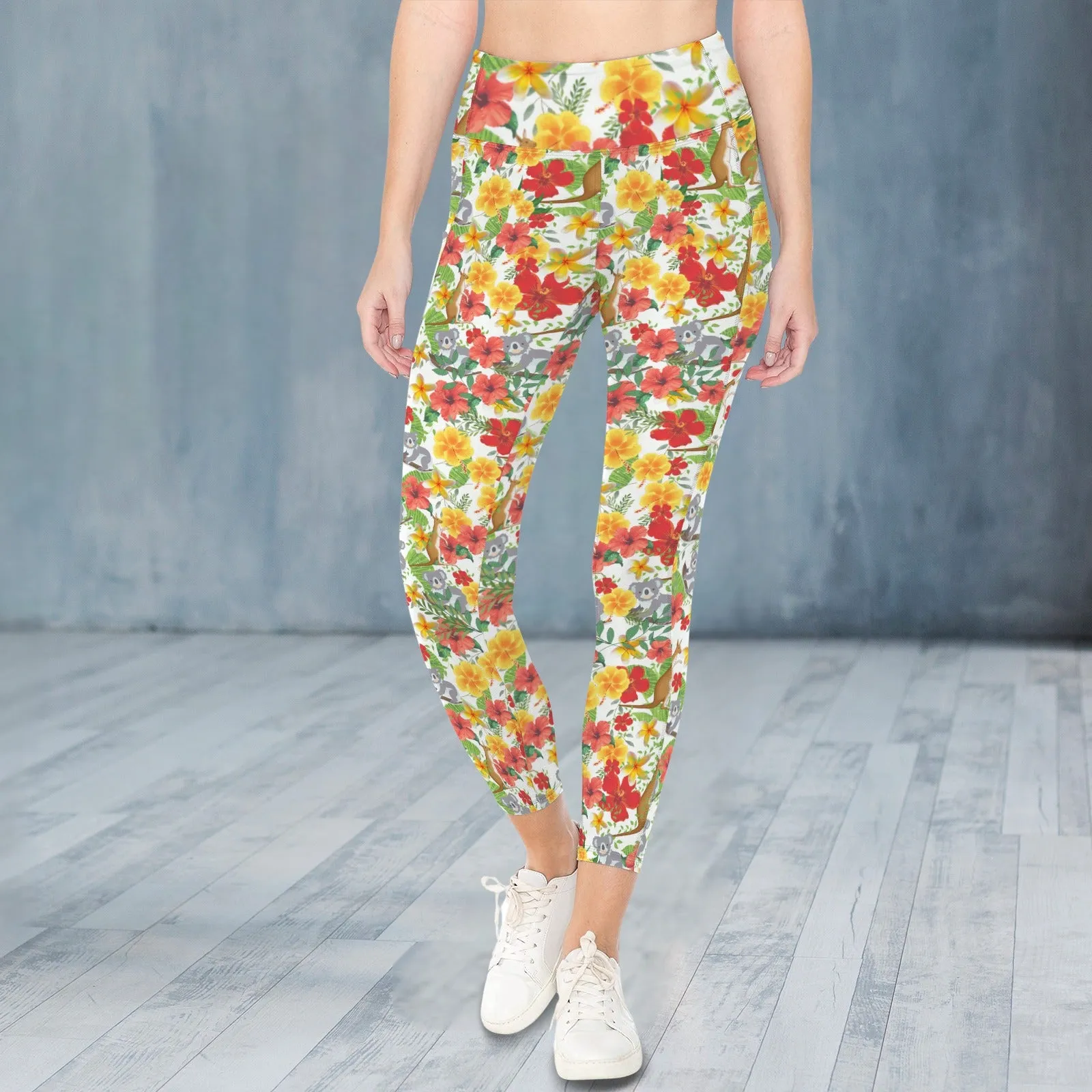 Hawaiian Australian White Leggings with Pockets up to 5 XL (FWS)