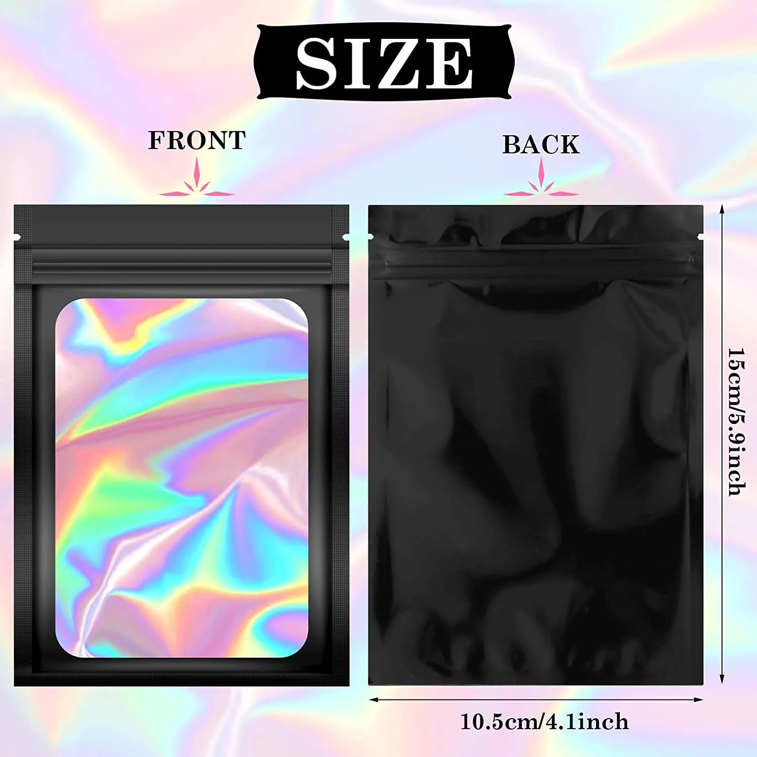 Holographic Resealable Bags 7x10cm Clear Window with Euro Punch Loop Hanging Hole 10pack