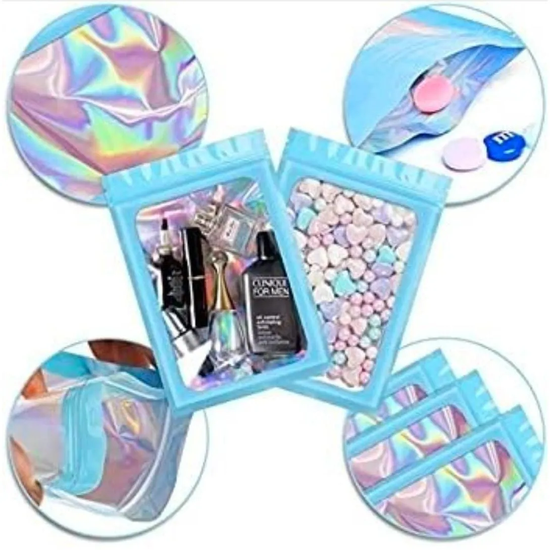 Holographic Resealable Bags 7x10cm Clear Window with Euro Punch Loop Hanging Hole 10pack