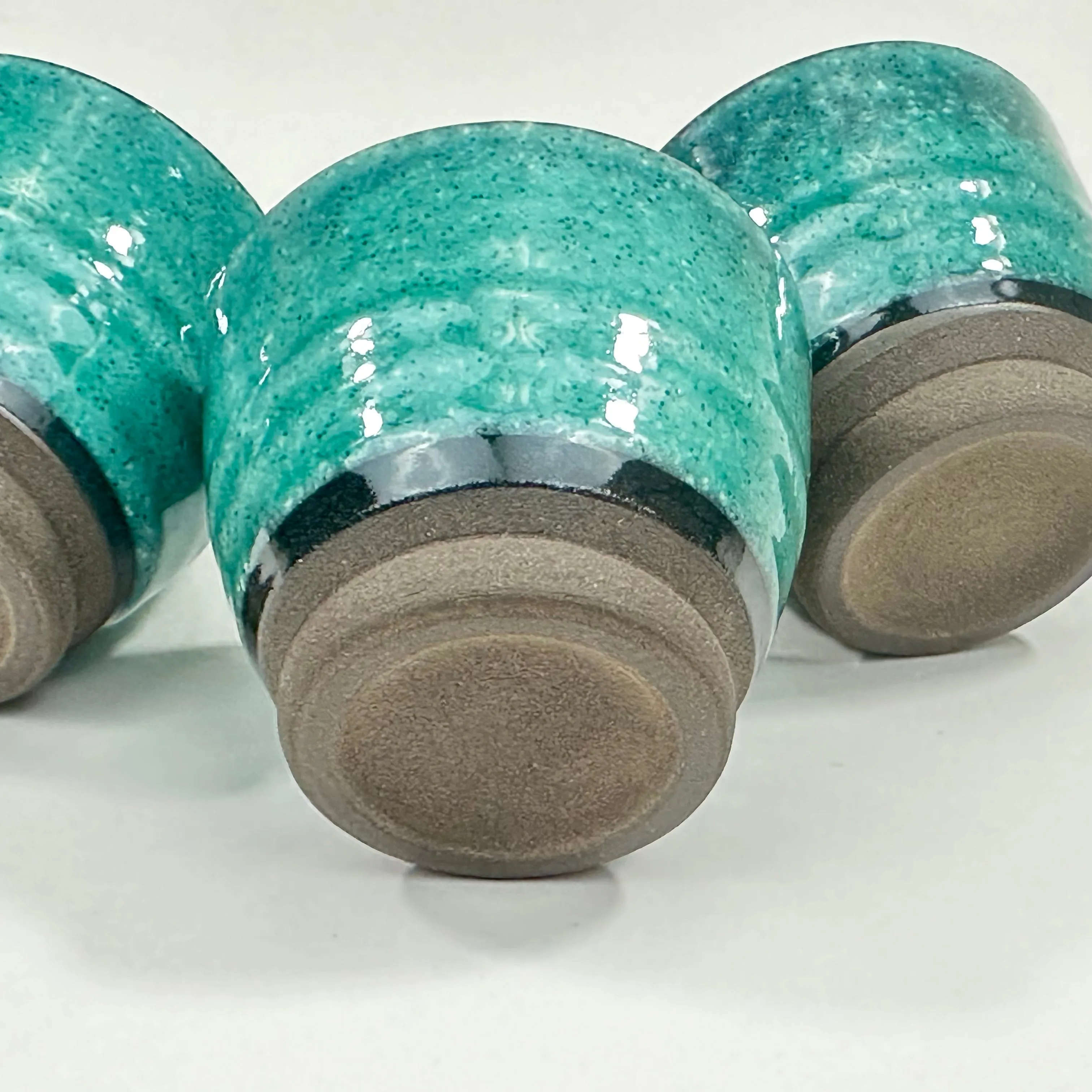 Japanese Set of 3 Ceramic Sakazuki Sake Cups Teal Glaze 1.5”