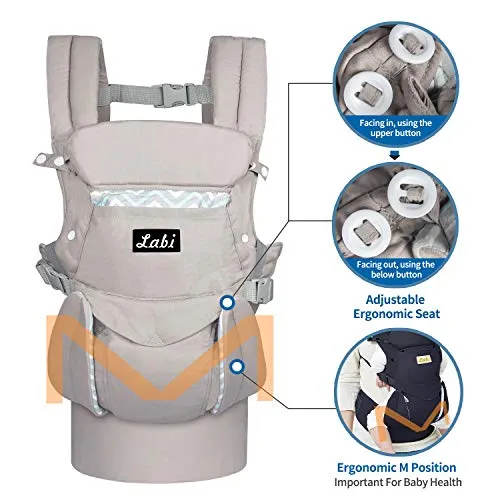 Labi Premium Cotton Baby Carrier with Adjustable Bucket Seat, Ergonomic All Position Baby Backpack with Tuck Away Hood, One of The Most Comfortable Baby Carrier Wrap for Infant & Toddler