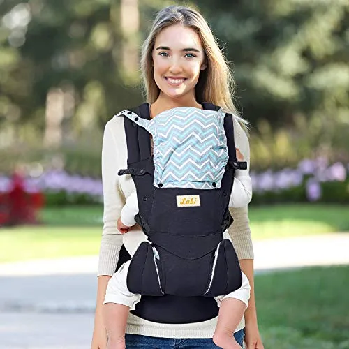 Labi Premium Cotton Baby Carrier with Adjustable Bucket Seat, Ergonomic All Position Baby Backpack with Tuck Away Hood, One of The Most Comfortable Baby Carrier Wrap for Infant & Toddler