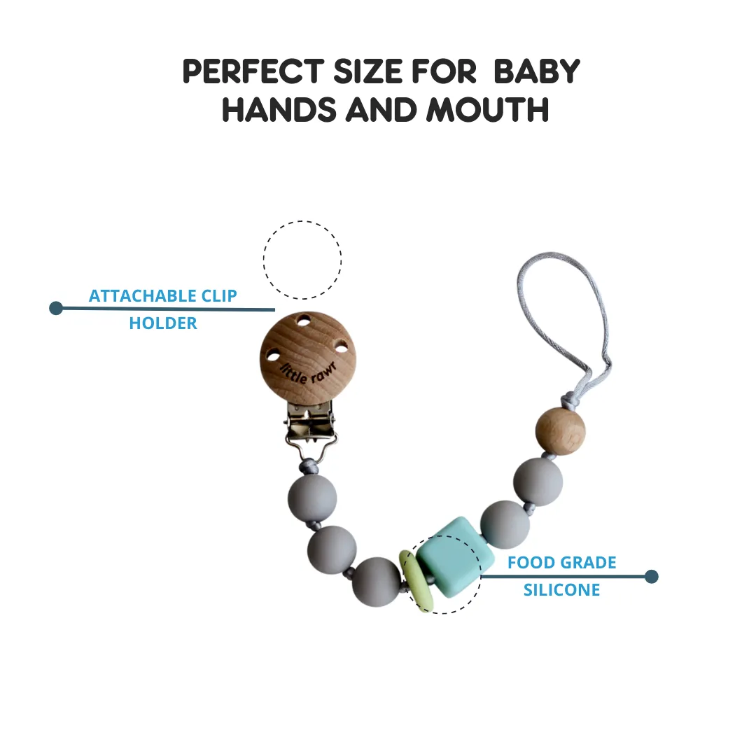 Little Rawr Silicone Pacifinder Beads with Clip Holder - Grey