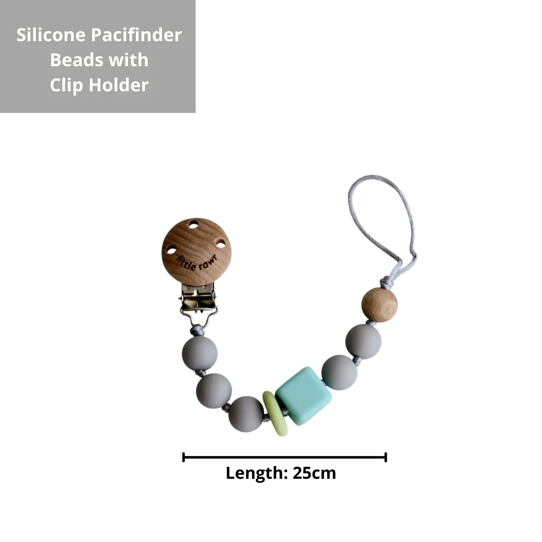 Little Rawr Silicone Pacifinder Beads with Clip Holder - Grey