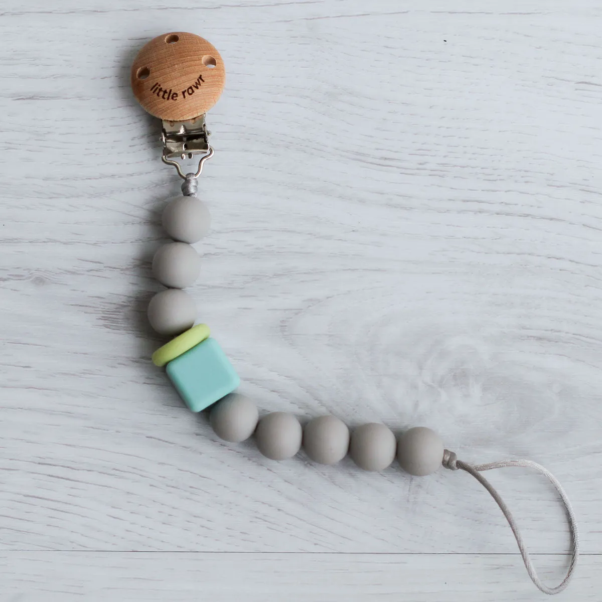 Little Rawr Silicone Pacifinder Beads with Clip Holder - Grey