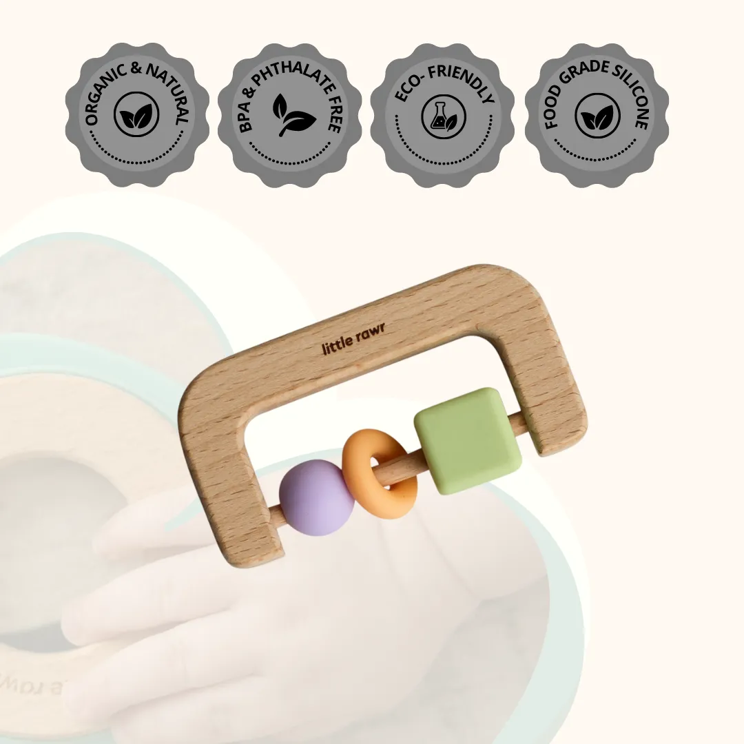 Little Rawr Wood   Silicone Bead D Shape Teether Toy