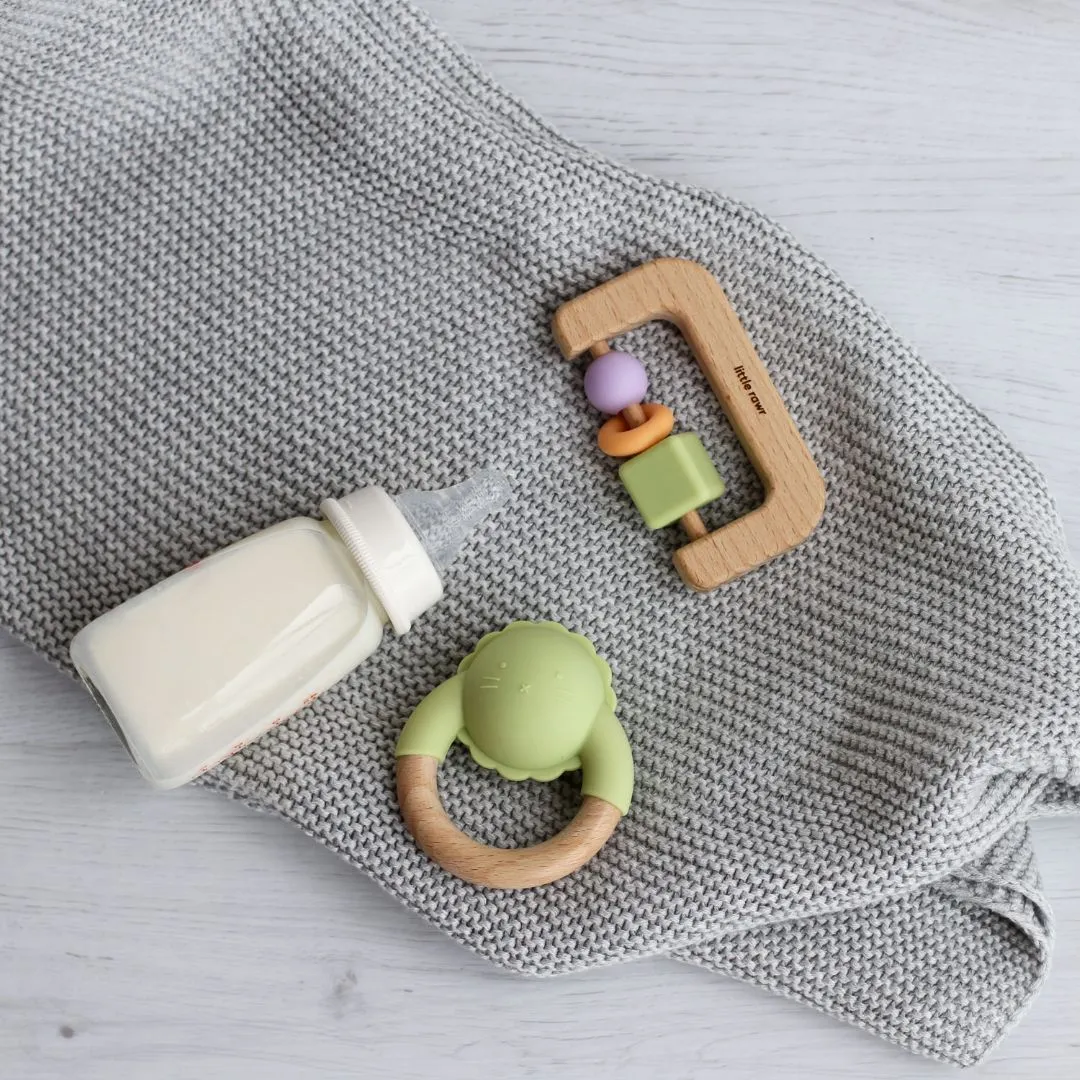 Little Rawr Wood   Silicone Bead D Shape Teether Toy