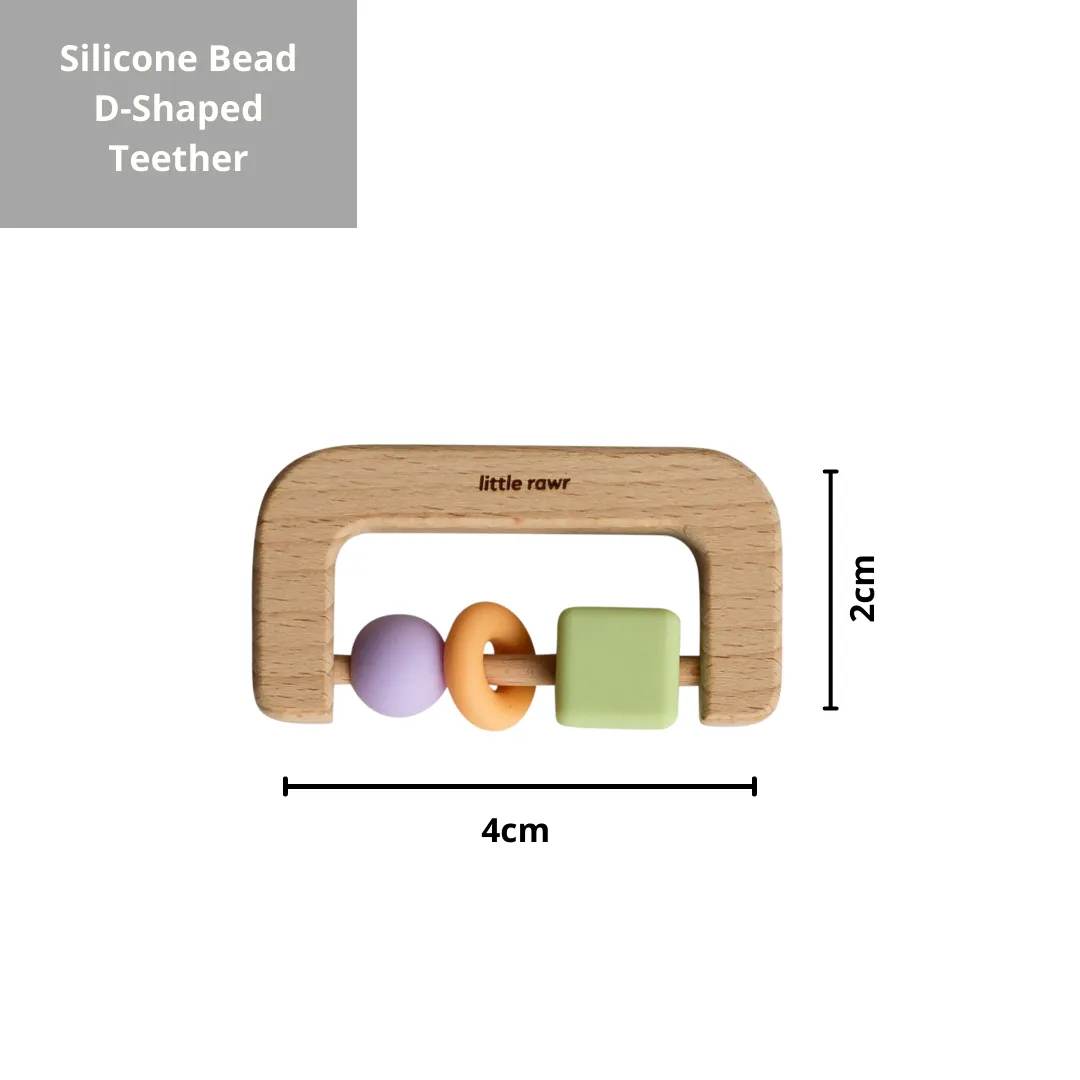 Little Rawr Wood   Silicone Bead D Shape Teether Toy