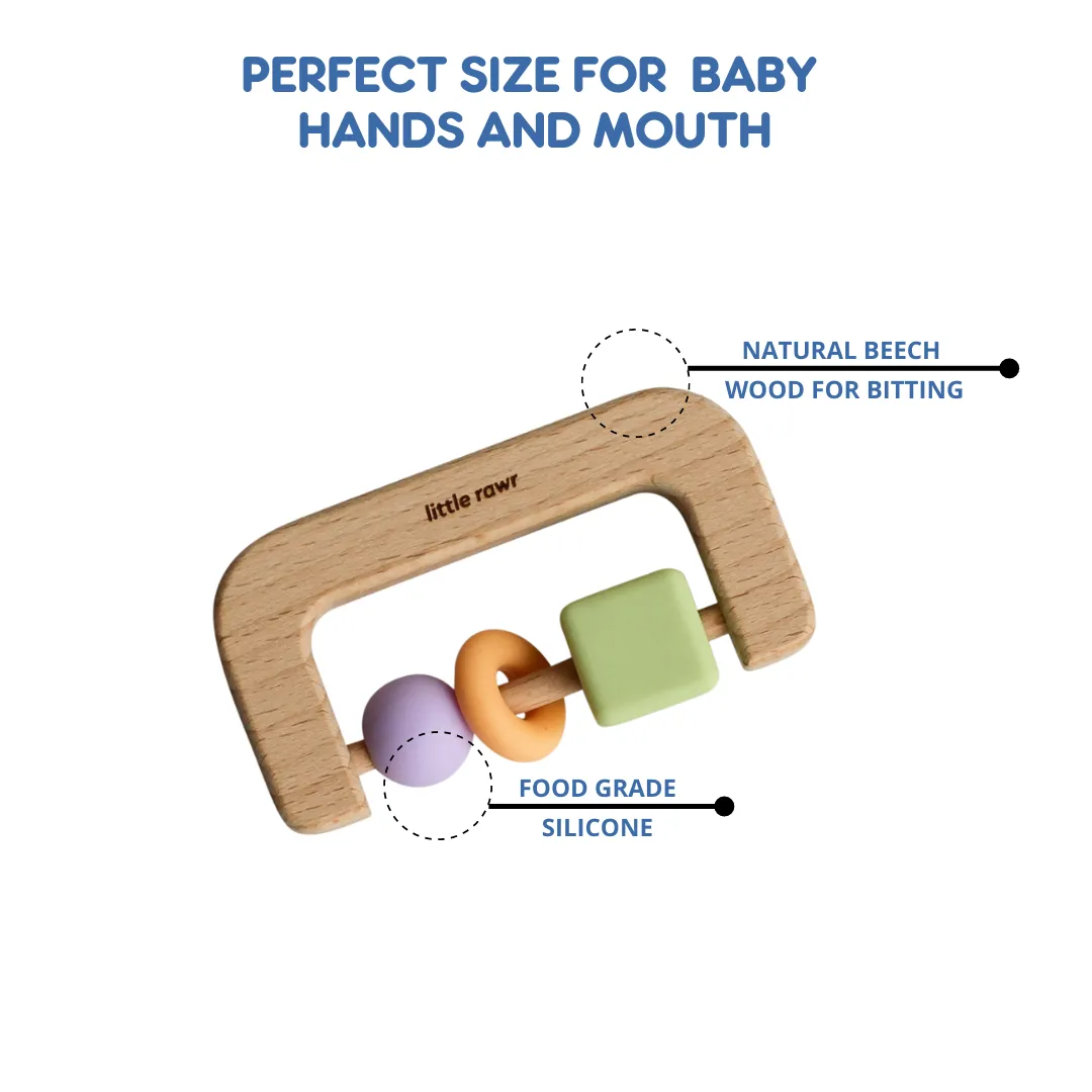 Little Rawr Wood   Silicone Bead D Shape Teether Toy