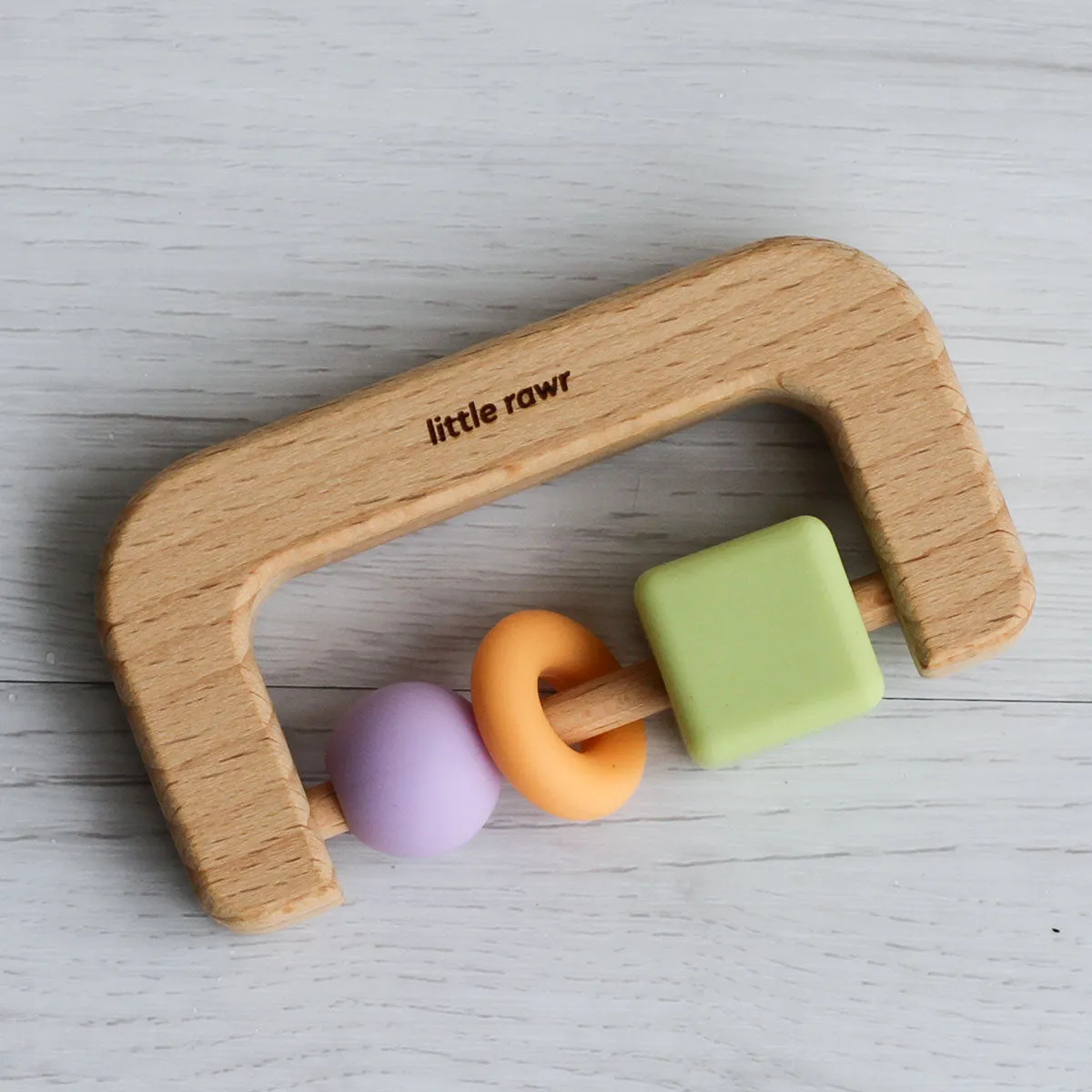 Little Rawr Wood   Silicone Bead D Shape Teether Toy