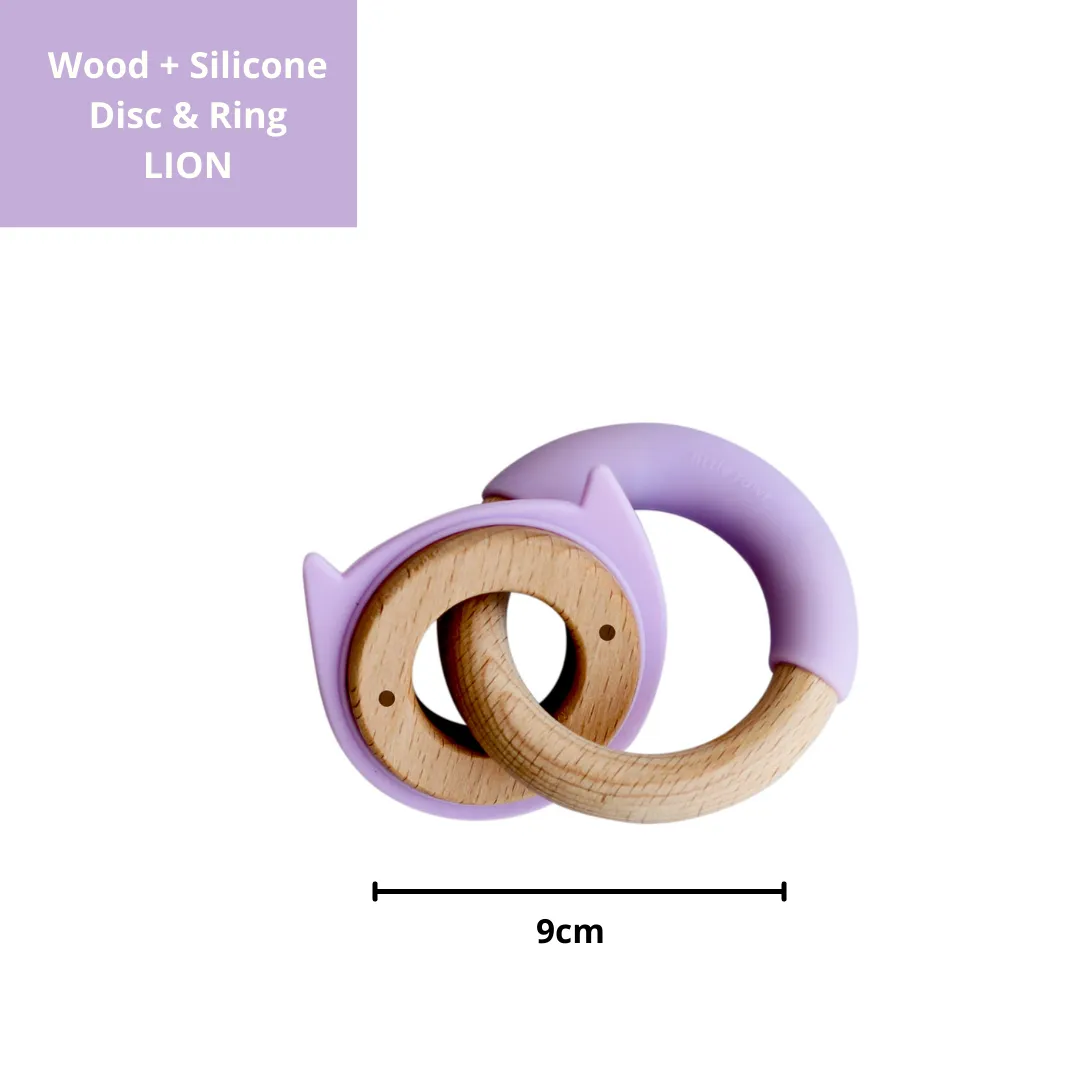 Little Rawr Wood   Silicone Disc & Ring Teether- Kitty(Purple)