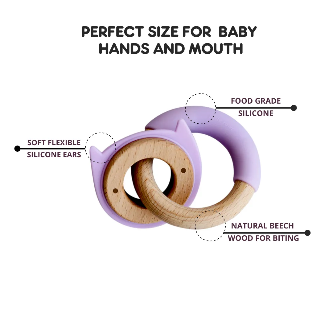 Little Rawr Wood   Silicone Disc & Ring Teether- Kitty(Purple)