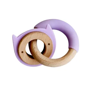 Little Rawr Wood   Silicone Disc & Ring Teether- Kitty(Purple)