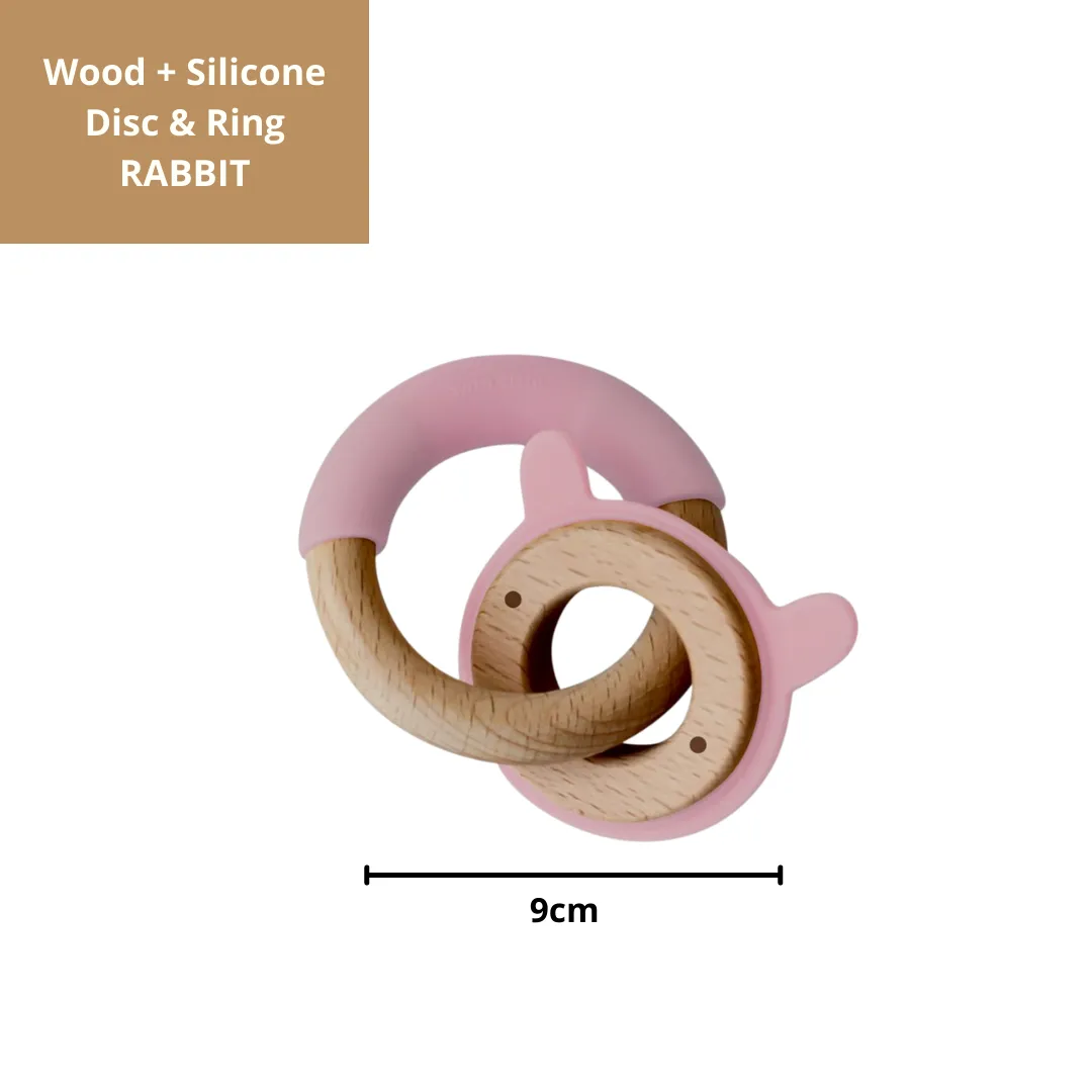 Little Rawr Wood   Silicone Disc & Ring Teether-Rabbit(Pink)