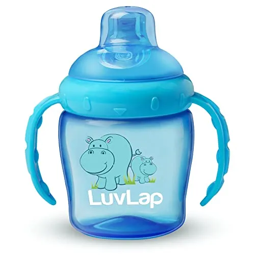 LuvLap Hippo Spout Sipper for Infant/Toddler, 225ml, Anti-Spill Sippy Cup with Soft Silicone Spout BPA Free, 6m  (Blue)