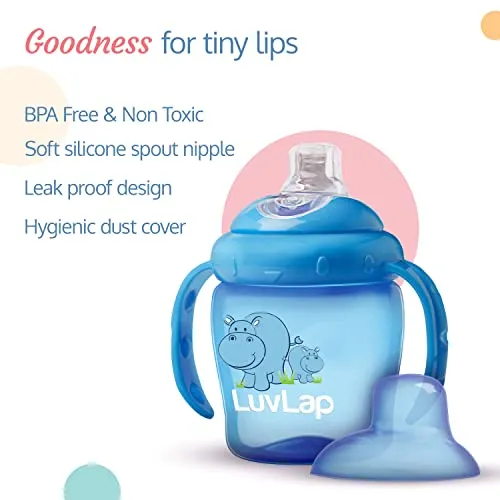 LuvLap Hippo Spout Sipper for Infant/Toddler, 225ml, Anti-Spill Sippy Cup with Soft Silicone Spout BPA Free, 6m  (Blue)