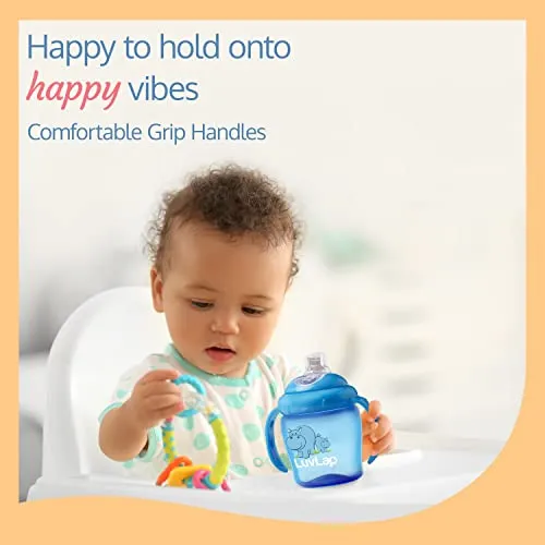 LuvLap Hippo Spout Sipper for Infant/Toddler, 225ml, Anti-Spill Sippy Cup with Soft Silicone Spout BPA Free, 6m  (Blue)