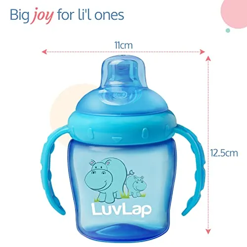 LuvLap Hippo Spout Sipper for Infant/Toddler, 225ml, Anti-Spill Sippy Cup with Soft Silicone Spout BPA Free, 6m  (Blue)