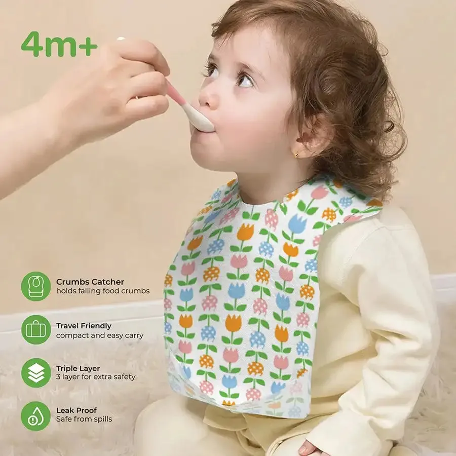Moon Disposable Baby Bibs - Flowers