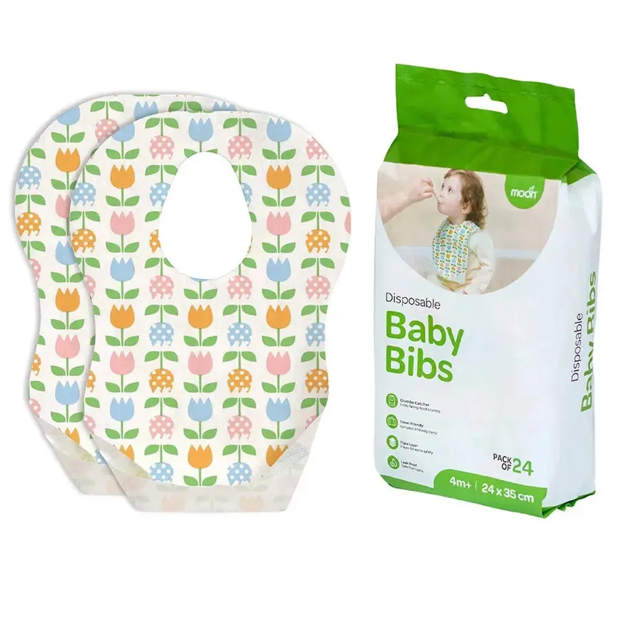 Moon Disposable Baby Bibs - Flowers