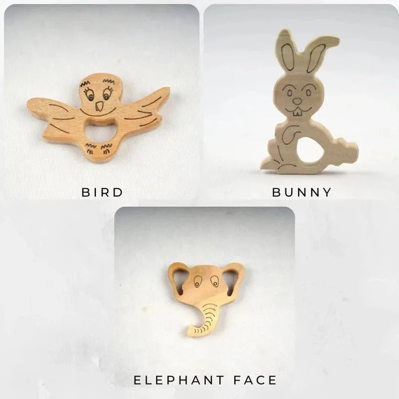 Neem Wood Teether - Bird   Elephant Face   Bunny