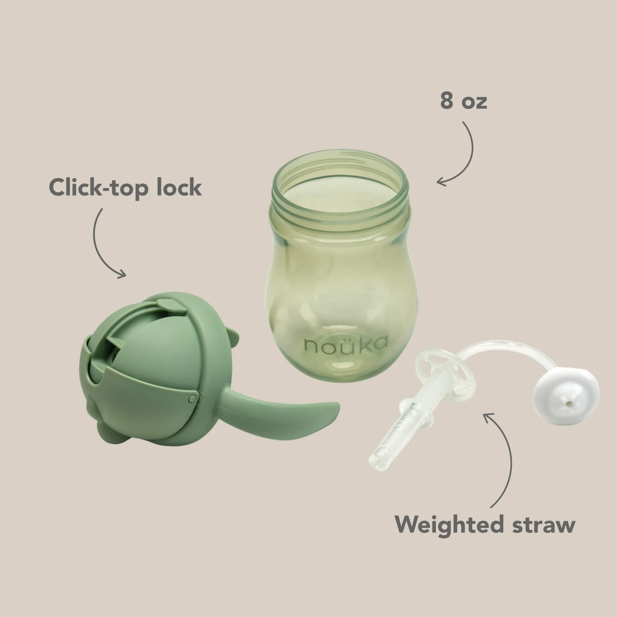 noüka Non-Spill Weighted Straw Cup 8 oz  - Soft Sand