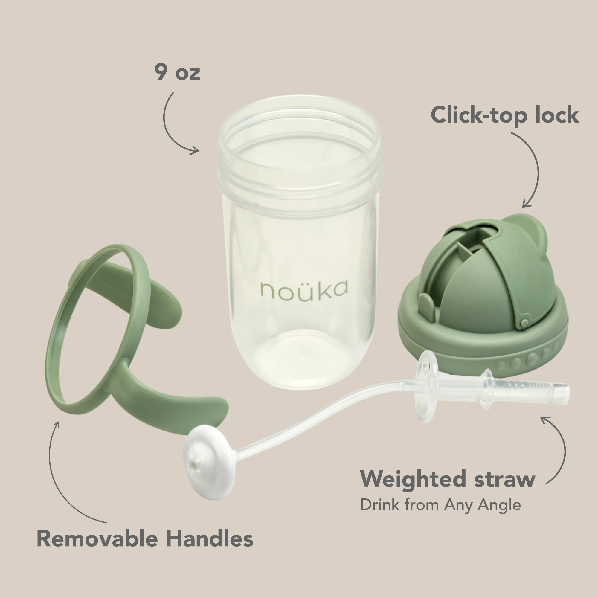 noüka Non-Spill Weighted Straw Cup 9 oz - Soft Sand