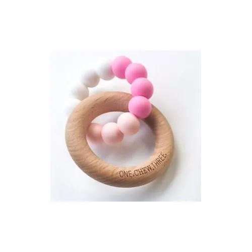 One chew three - DUO Silicone and Beech Wood Teether - pink ombre