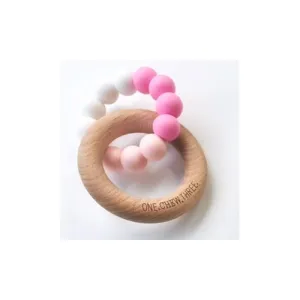 One chew three - DUO Silicone and Beech Wood Teether - pink ombre