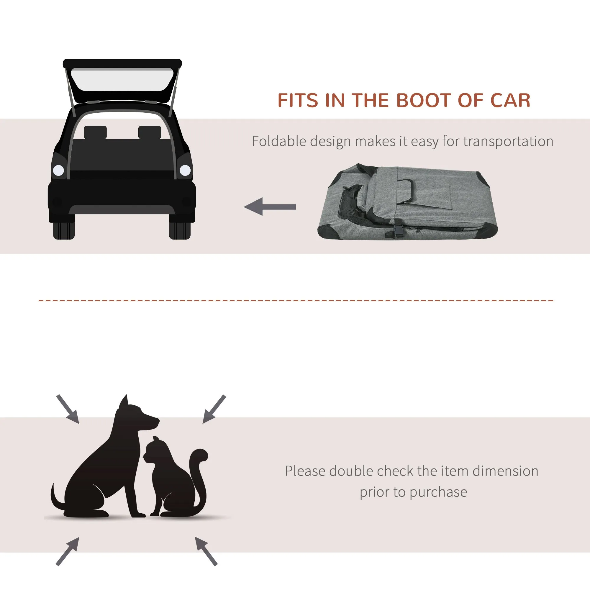 Oxford Fabric Folding Cat Carrier Bag, 70cm - Grey