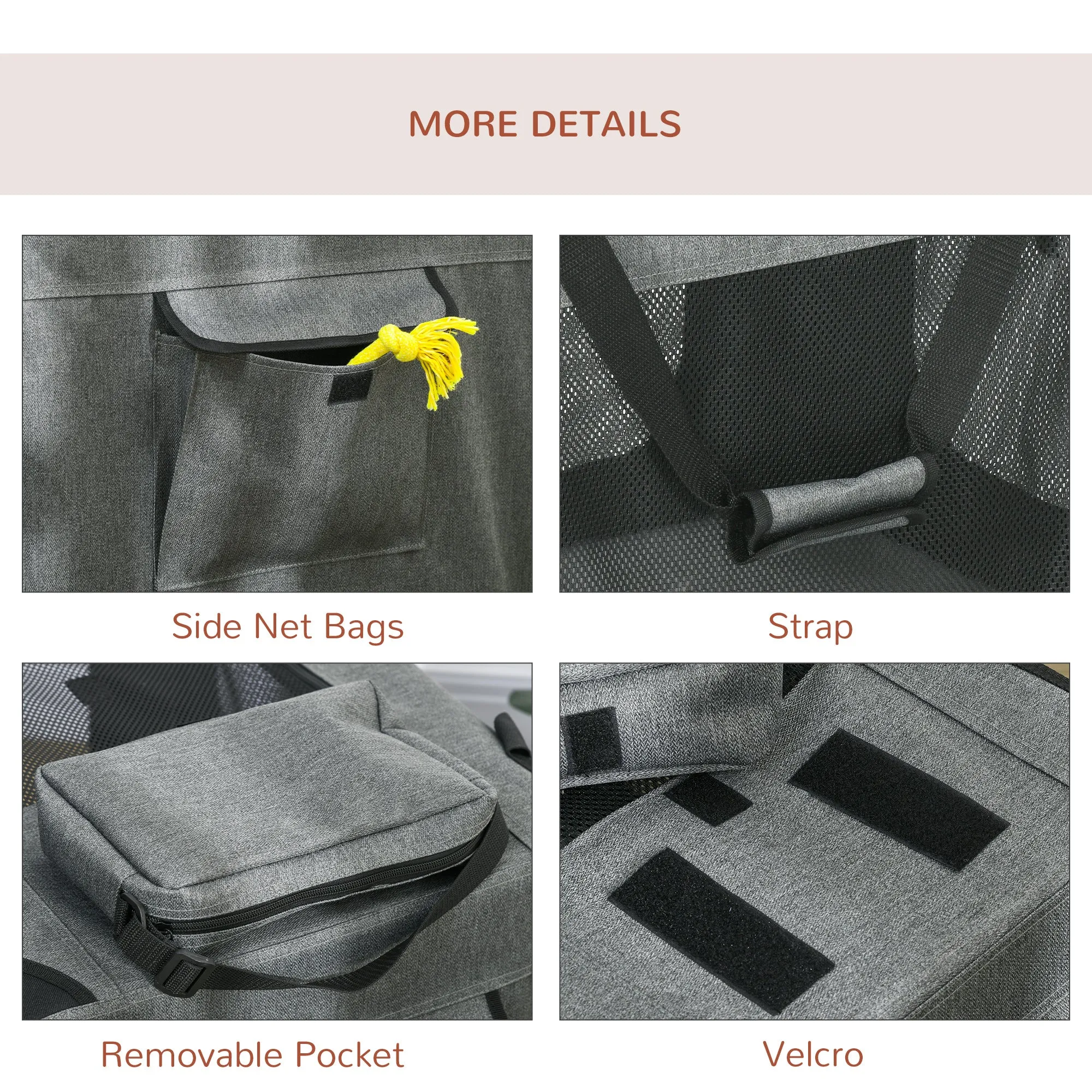 Oxford Fabric Folding Cat Carrier Bag, 70cm - Grey