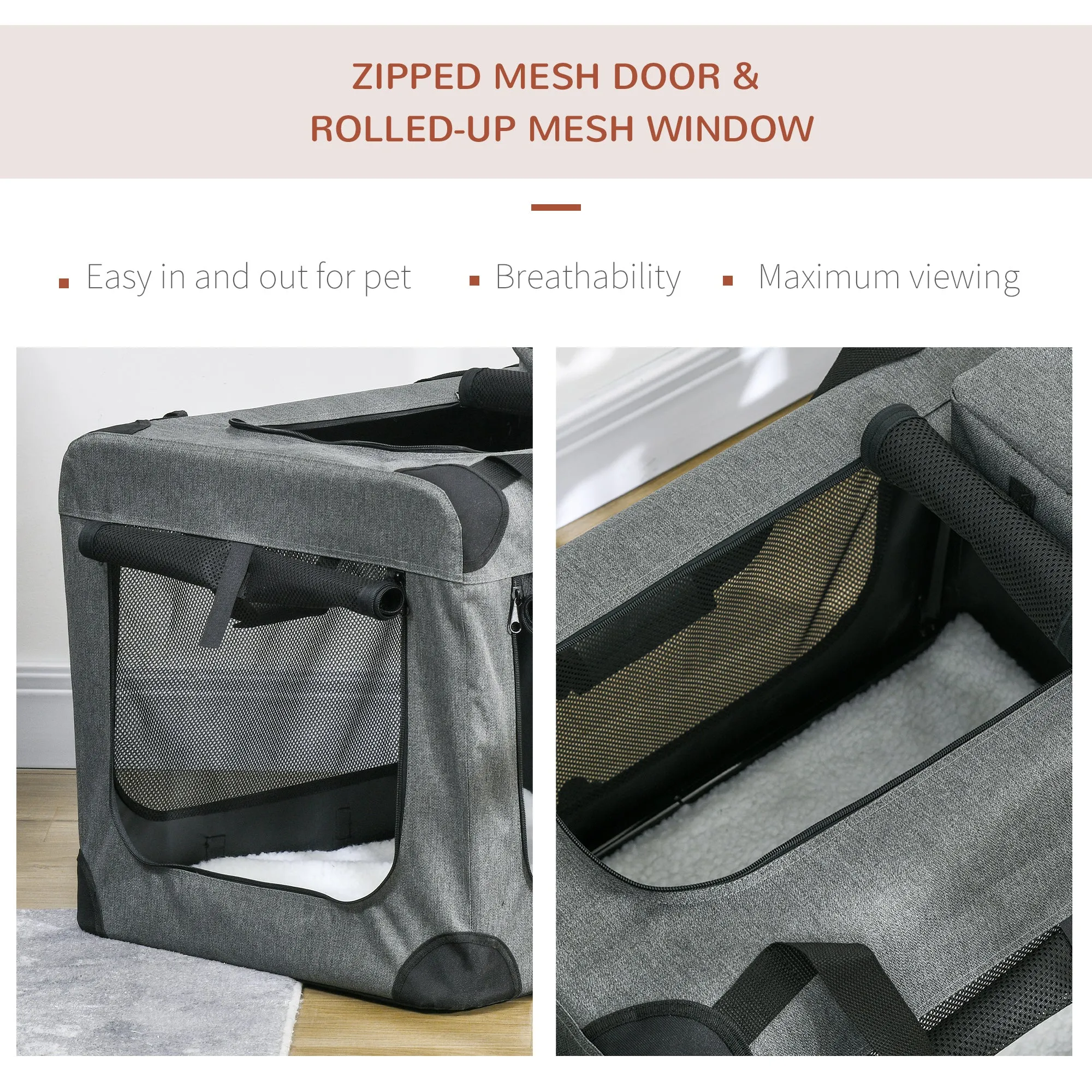Oxford Fabric Folding Cat Carrier Bag, 70cm - Grey