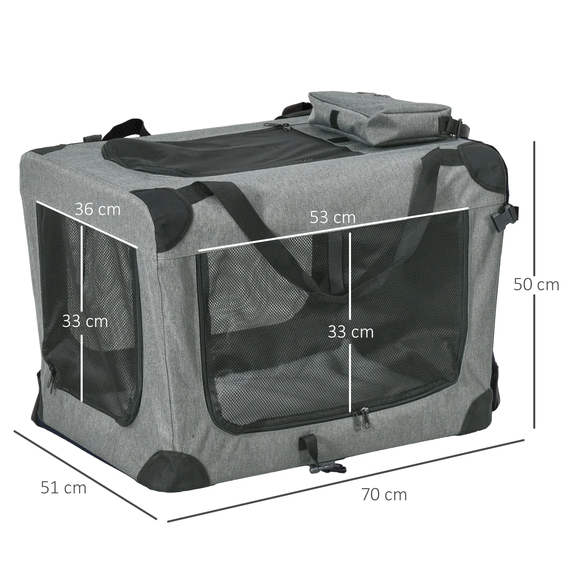 Oxford Fabric Folding Cat Carrier Bag, 70cm - Grey